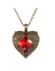 Yazilind Jewelry Bronze Heart Angel Wing with Red Rhinestone Pendant Long Retro Chain Necklace Clothes for Woemn Gift Idea