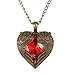 Yazilind Bronze Heart Angel Wing with Red Rhinestone Pendant Long Retro Chain Necklace for Woemn