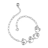Rings of Beauty: Sterling Silver Designer Inspired Oval Link Chain Bracelet with Silver Bead Rings