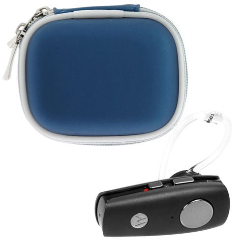 Motorola H525 OEM Original wireless Bluetooth Headset with On / Off Button + GTMax Blue Bluetooth Headset Carrying Pouch Case for LG, Nokia, Sanyo, HTC, Google, T-Mobile, Motorola, Samsung, Android, iPhone, Blackberry and Windows Smartphones