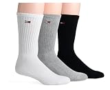 Tommy Hilfiger Mens Multi Athletic Crew Socks, White/Grey/Black, 3-Pack