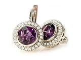 18K White Gold Earrings with European Leverback, Enhanced with Amethyst an Diamond Accents
