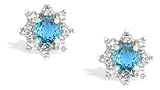 14K White Gold Genuine Round Blue Topaz and Diamond Star Earrings