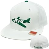 NFL Mitchell & Ness Throwback Logo Hat Cap Fitted New York Jets White Wool 7 1/2