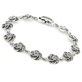 Sterling Silver Flower Marcasite Bracelet 7 by Netaya