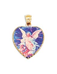 14k Yellow Gold Heart Colorful Guardian Angel Pendant