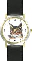 Abyssinian Cat - JP - WATCHBUDDY&reg; DELUXE TWO-TONE THEME WATCH - Arabic Numbers - Black Leather Strap-Children's Size-Small ( Boy's Size & Girl's Size )
