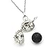 Elegant Lava Stone Aromatherapy Gem Essential Oil Diffuser Orb Necklace w/ Sapphire Jewel + Bead Set (29-inch chain)