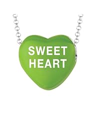 Sterling Silver 17mm Green enamel Sweethearts SWEETHEART Heart Pendant
