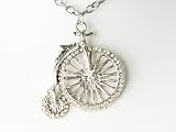 Cute Big High Wheel Tricycle Crystal Rhinestone Bicycle Biker Pendant Necklace