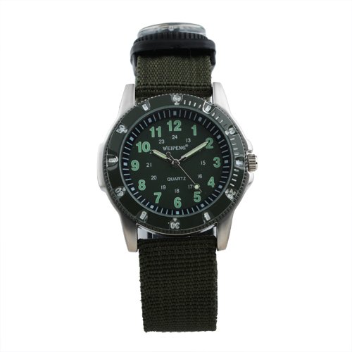 New Men's Boy's Army Green Outdoor Leather Band Quartz Military Wrist Watch