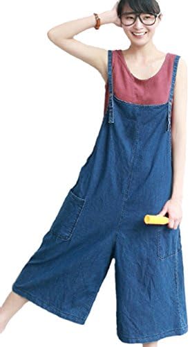 Vintage Women's Loose Low Drop Crotch Denim Jumpsuit Dark Blue