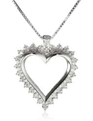 Sterling Silver 1/4cttw Diamond Heart Pendant Necklace, 18"