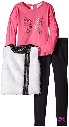 Sweet Vintage Little Girls' Faux Fur Vest Sparkling Bow T-Shirt and Leggings, Pink/White/Black, 6