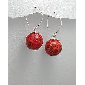 Designer Sterling Silver and Red Coral Hoop Earrings - Gems Couture