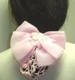 Sn64, Hand Crocheted Pink Gimp Dress Snood with Light Pink Chiffon Bow Trimmed with Satin Daisies for Women and Teens