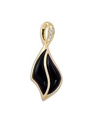 Black Coral Pendant with Diamonds in 14K Yellow Gold