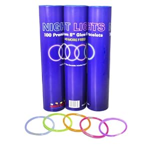 100 8" Night Lights Brand Premium Glow Stick Bracelets Plus 10 Free-110 Bracelets Total!