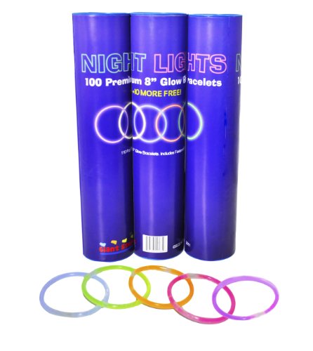 100 8 Night Lights Brand Premium Glow Stick Bracelets Plus 10 Free-110 Bracelets Total!