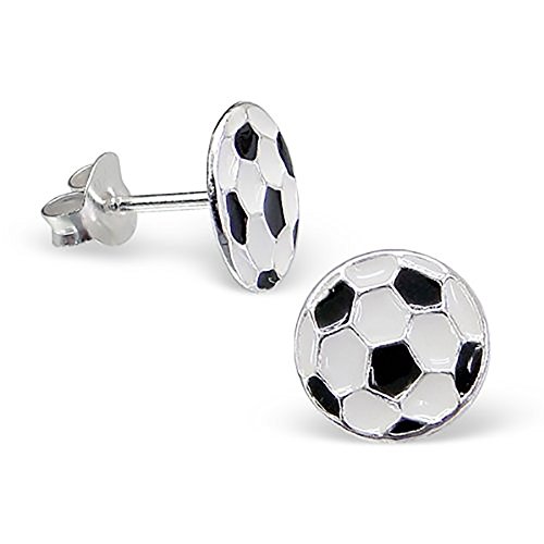 SOCCER BALL Sterling Silver Stud Earrings For Girls Ladies - Nickel Free GIFT BOXED