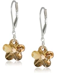 Sterling Silver Swarovski Elements Crystal Golden Shadow Rounded Star Earrings