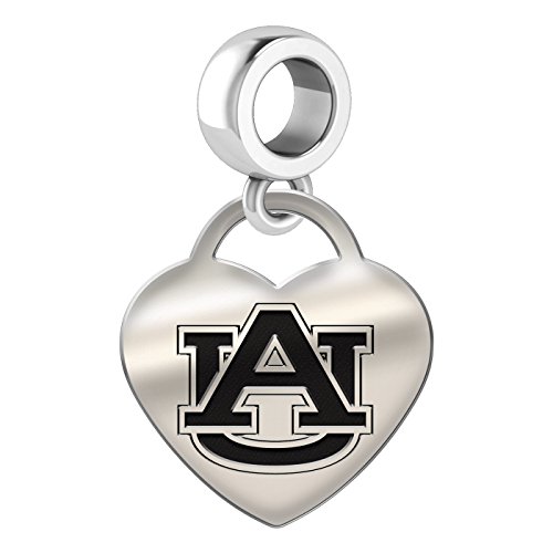 Auburn Tigers Heart Dangle Charm Fits All European Style Bead Charm Bracelets