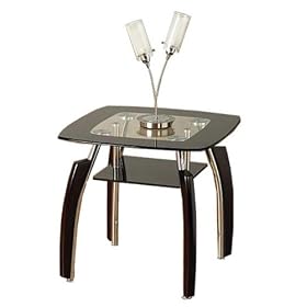 Elena Black Glass Chrome Side Lamp Table New Metal - NEXT DAY DELIVERY