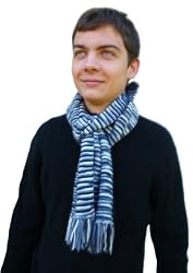 Handmade Winter Alpaca Scarf - Classic Blue Stripes [Apparel]
