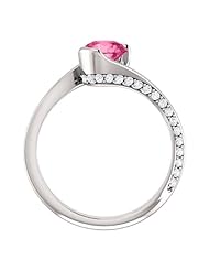 14K White Gold 6.00mm Round Cut Pink Tourmaline and Diamond Ring -- LIFETIME WARRANTY