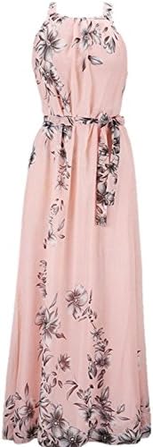 LINDALANG Women's Chiffon Printed Summer Beach Maxi Dresses Pink 5X Plus