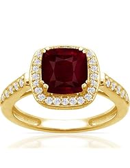 18K Yellow Gold Cushion Cut Ruby Ring With Sidestones