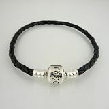 CAITS- PANDORA � , BLACK LEATHER PANDORA STYLE CHARM BRACELET 20CM