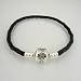 CAITS- PANDORA TM , BLACK LEATHER PANDORA STYLE CHARM BRACELET 20CM