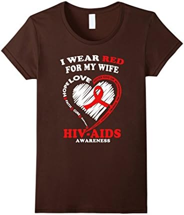 Women's Hiv Aids Awareness T Shirt - I Wear Red For My Wife Medium Brown