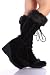 Black Furry Wedge Lace Up Knee Boots Women---Vegan Friendly!