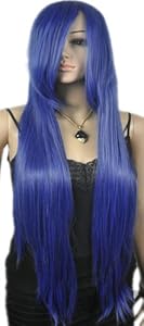 Qiyun Extra Long Women's Deep Blue Straight Full Hair Cosplay Anime Costume Wig
