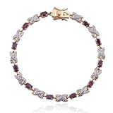 18k Yellow Gold Plated Sterling Silver Genuine Ruby and Diamond Accent Bracelet, 7.25