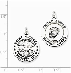 Sterling Silver Antiqued Saint Michael Marine Corp Medal,