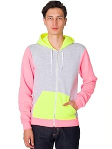 American Apparel Flex Fleece Color Block Zip Hoodie - Dark Ash / Neon Yellow / Neon Pink / L