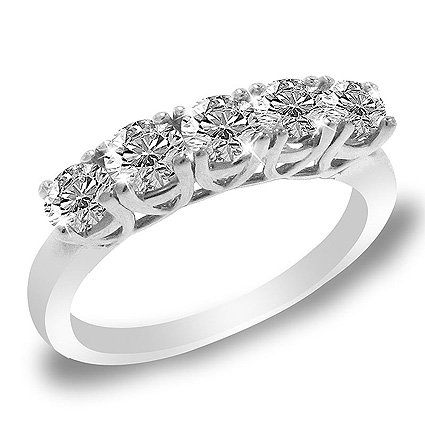 5 Stone Round Diamond Wedding Band in 10K White Gold (1/2 ctw)