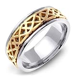 TEUTORIGOS 14K Two-Tone Gold Celtic Wedding Band Ring