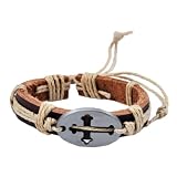 BrownLeatherMetalChristianCrossLeatherBracelet/LeatherWristband/SurfBracelet,#133