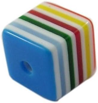 Pandahall 200pcs Assorted Colour Cube Resin Beads Acrylic Resin Cube Stripe Beads for jewelry Making, about 8mm*8mm*8mm, hole: 1.5mm
