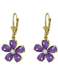 14k Solid Gold Leverback Flower Earrings with Amethysts