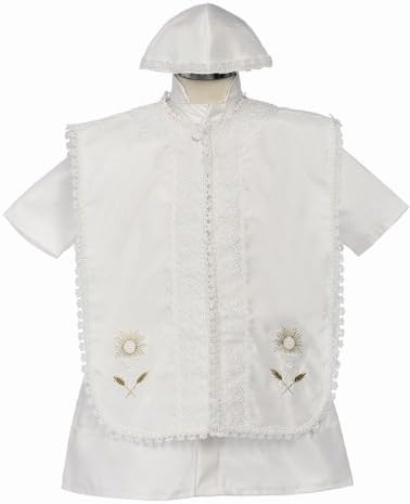 Boys Blessing Gown 3 Pc Set Shantung Robe Sash and Cap (Size 6M to 24M)