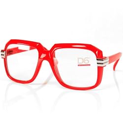 Run DMC Rapper Retro Large Clear Lens Eye Glasses Red