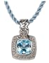 Sterling Silver, Blue Topaz and Diamond Pendant on Blue Silk Cord, 18.5"