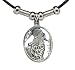 Howling Wolf in Oval Pendant - Beaded Black Leather Necklace