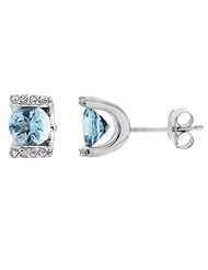 10k White Gold Channel Set Swiss Blue Topaz or Set Amethyst and Created White Sapphire Studs