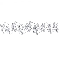 Bling Jewelry White Gold-Plated Crystal Flower and Leaf Vines Bridal Tiara Headband